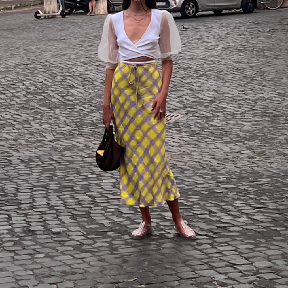 & Other Stories Midi Silk Plaid Skirt